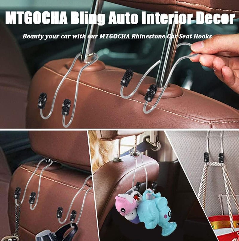 MTGOCHA Car Headrest Hooks Car Purse Hook(2 Pack),Bling Car Bag Hooks, Car Hook for Purses and Bags Cute Metal Car Purse Holder Hook, Bling Car Accessories for Women, Black - Image 5